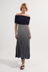 Karen Millen Striped Bardot Knitted Maxi Dress