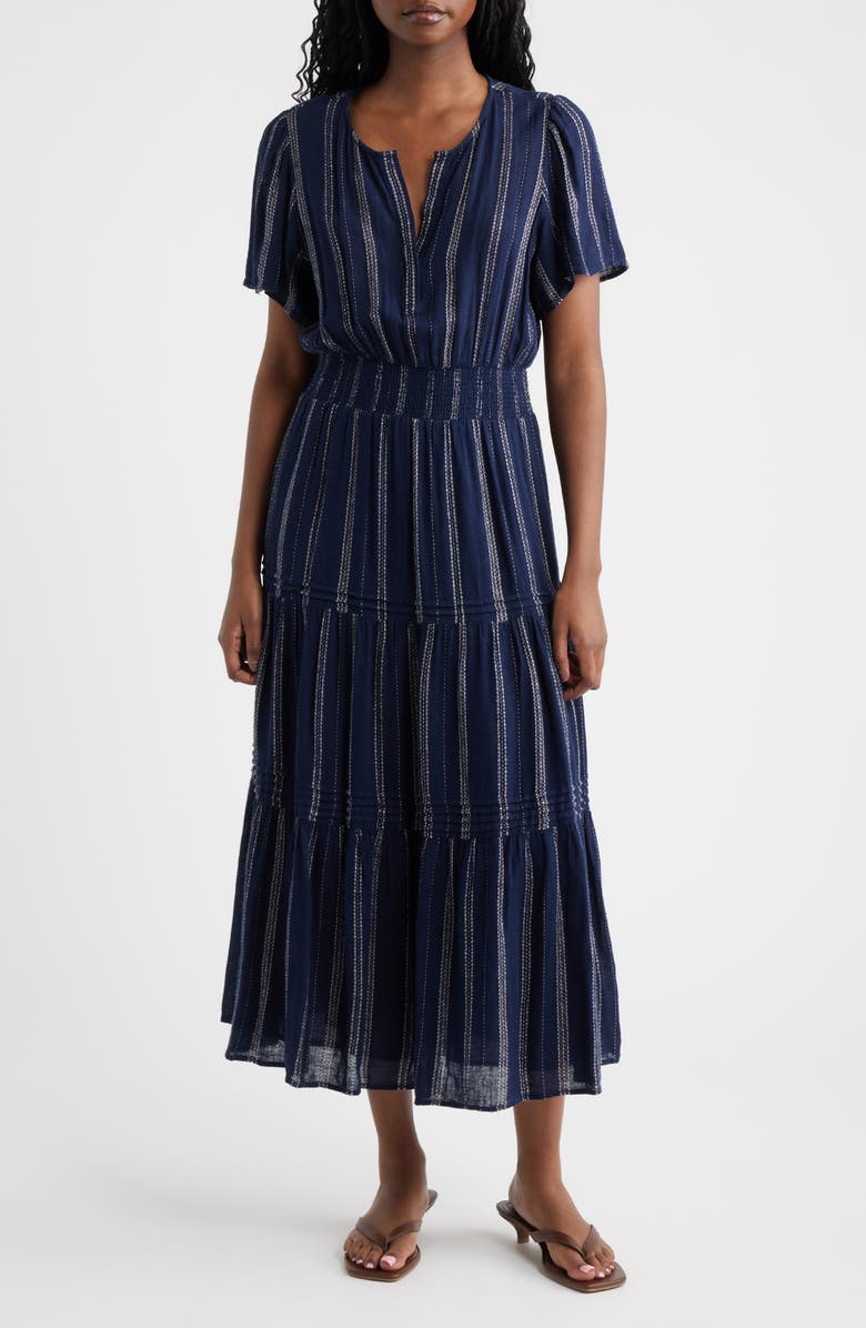 Rails Cannes Stripe Tiered Linen Blend Dress, Main, color, Marina Stripe