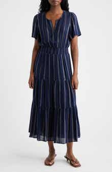 Cannes Stripe Tiered Linen Blend Dress
