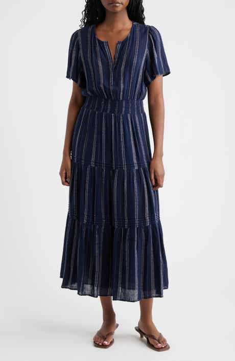Cannes Stripe Tiered Linen Blend Dress