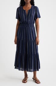 Rails Cannes Stripe Tiered Linen Blend Dress