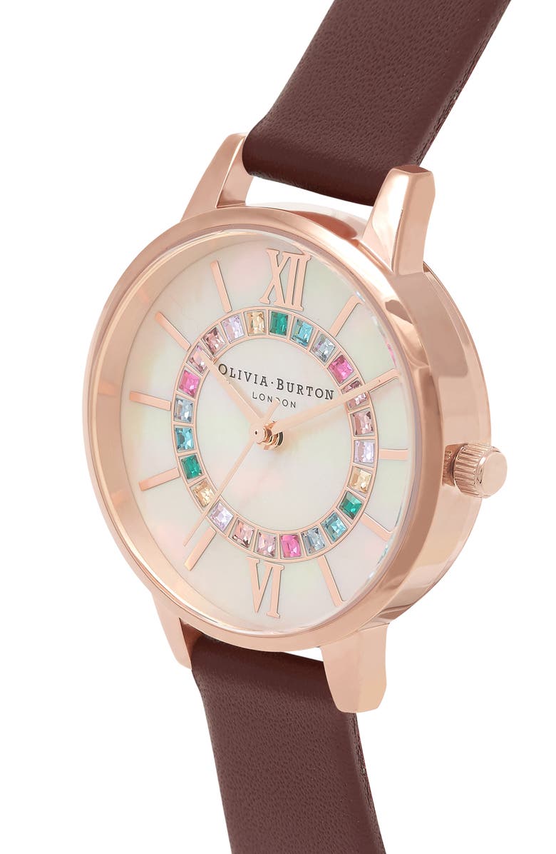 Olivia Burton Wonderland Leather Strap Watch, 30mm, Alternate, color,