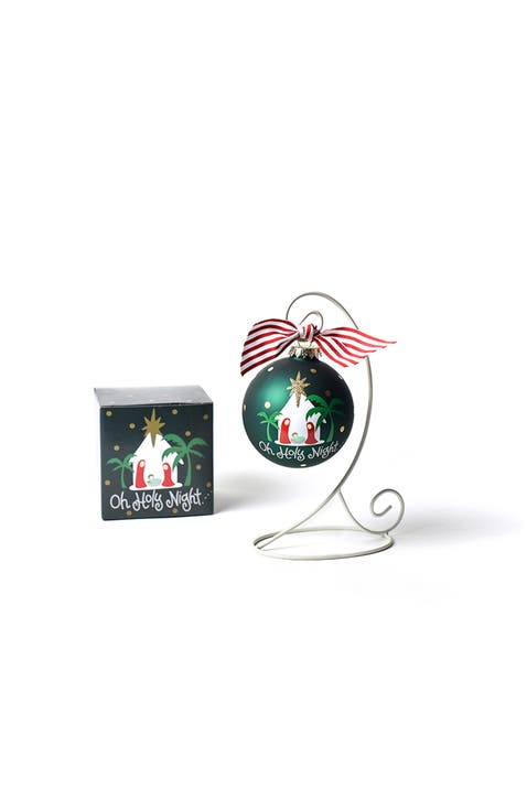 O Holy Night in Color Glass Ornament with White Stand