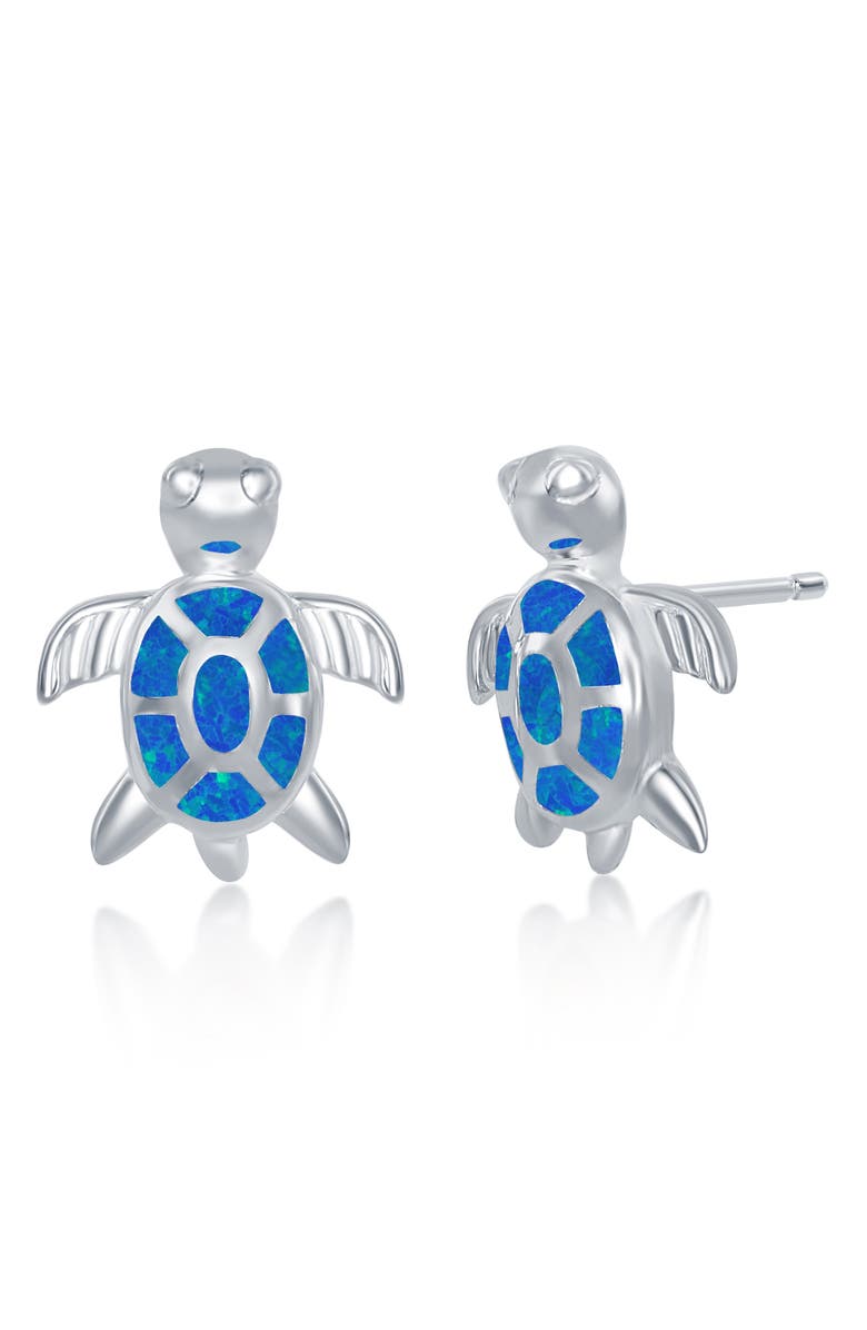 SIMONA Sterling Silver Blue Created Opal Turtle Pendant Necklace & Earrings Set, Alternate, color, 