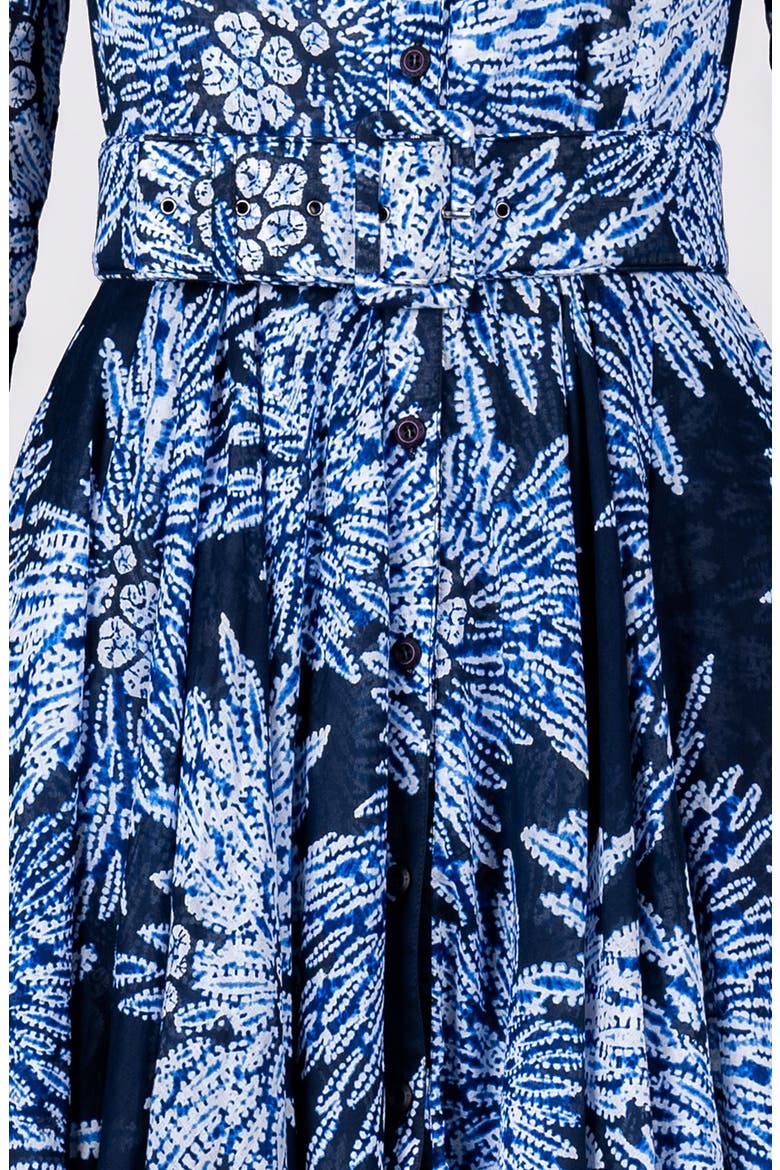 Shibori Belted Midi Shirtdress, Alternate, color, Indigo Blue