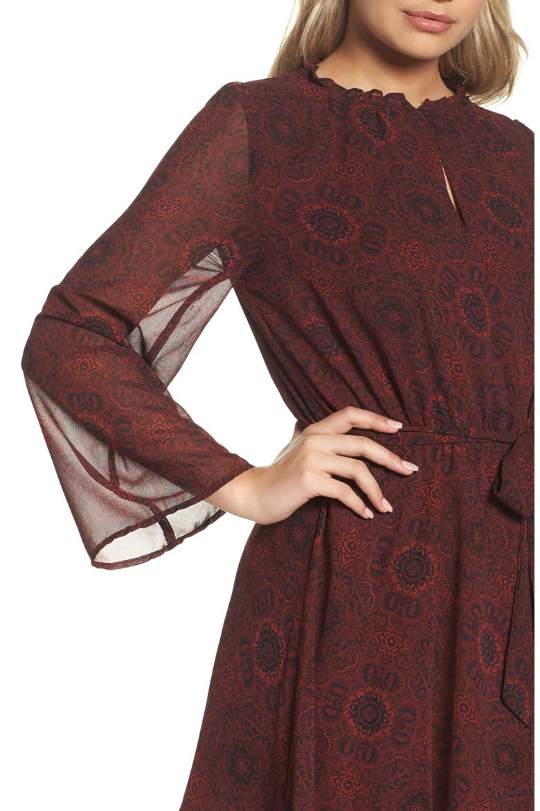 BB Dakota Branton Fit & Flare Dress, Alternate, color, BORDEAUX
