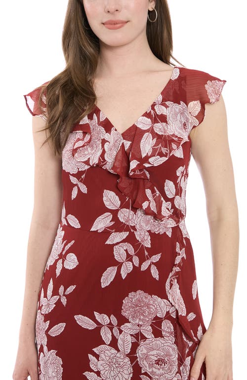 London Times Petite Printed Ruffled-collar Maxi Dress