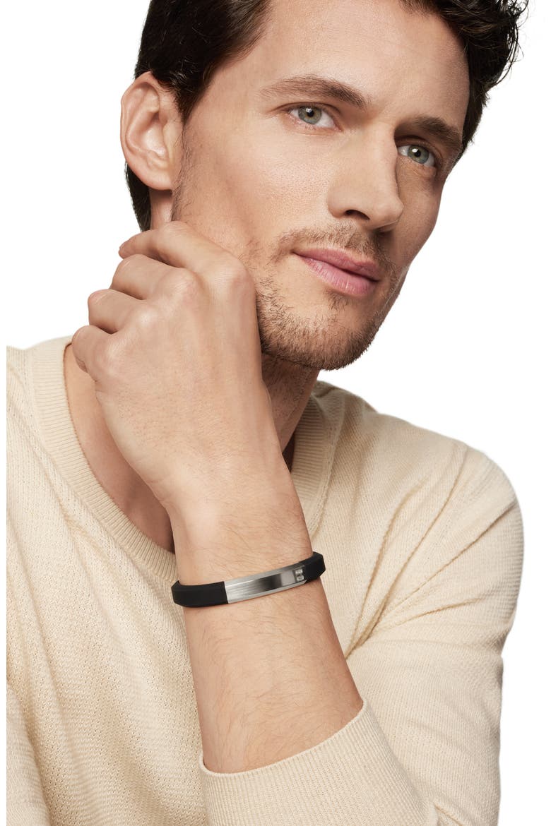 Streamline ID Black Rubber Bracelet, Alternate, color, STERLING SILVER/ BLACK