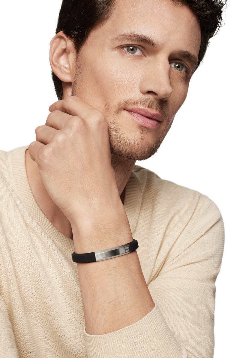 David Yurman Streamline ID Black Rubber Bracelet, Alternate, color, Sterling Silver/ Black