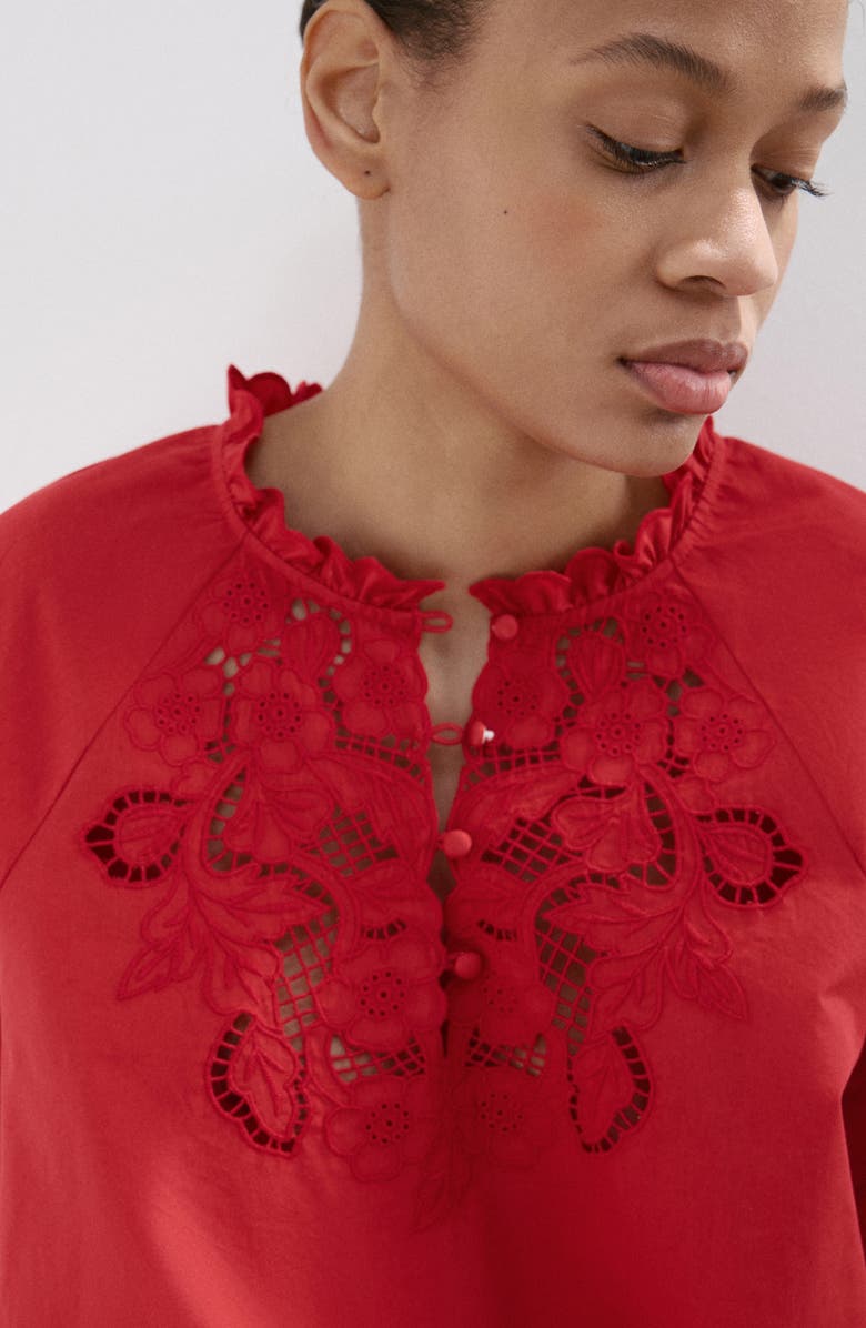 MANGO Cotton Ruffle Trim Broderie Anglaise Top, Alternate, color, 