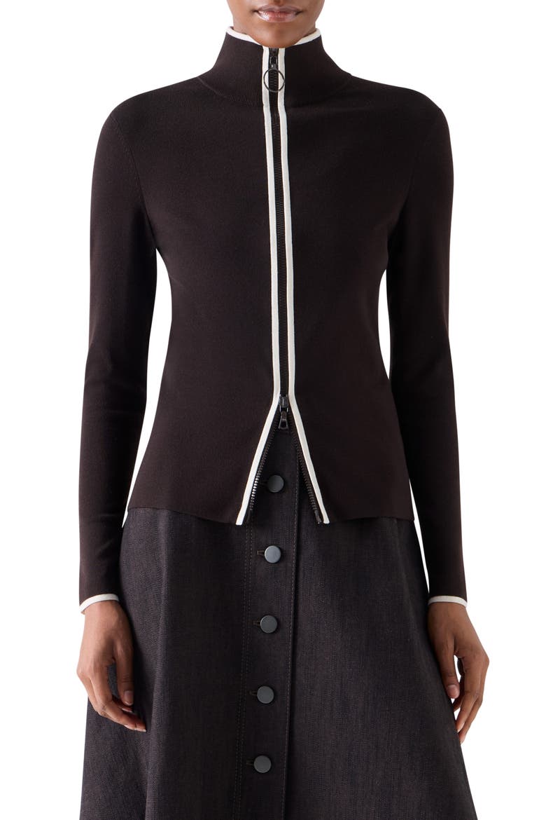 Tipped Wool Zip Cardigan, Main, color, ESPRESSO-CREAM