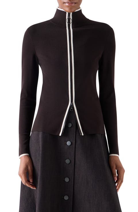 Tipped Wool Zip Cardigan