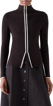 Akris punto Tipped Wool Zip Cardigan