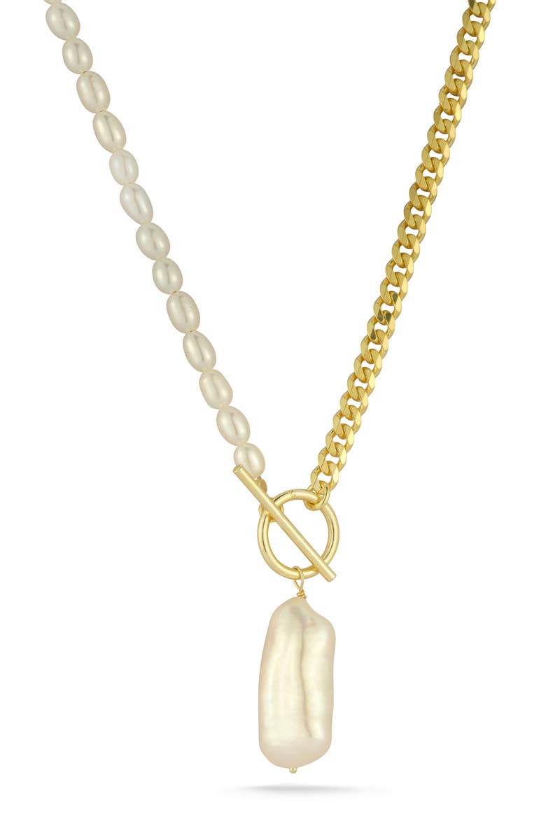 Cultured Pearl Pendant Toggle Necklace, Main, color, GOLD