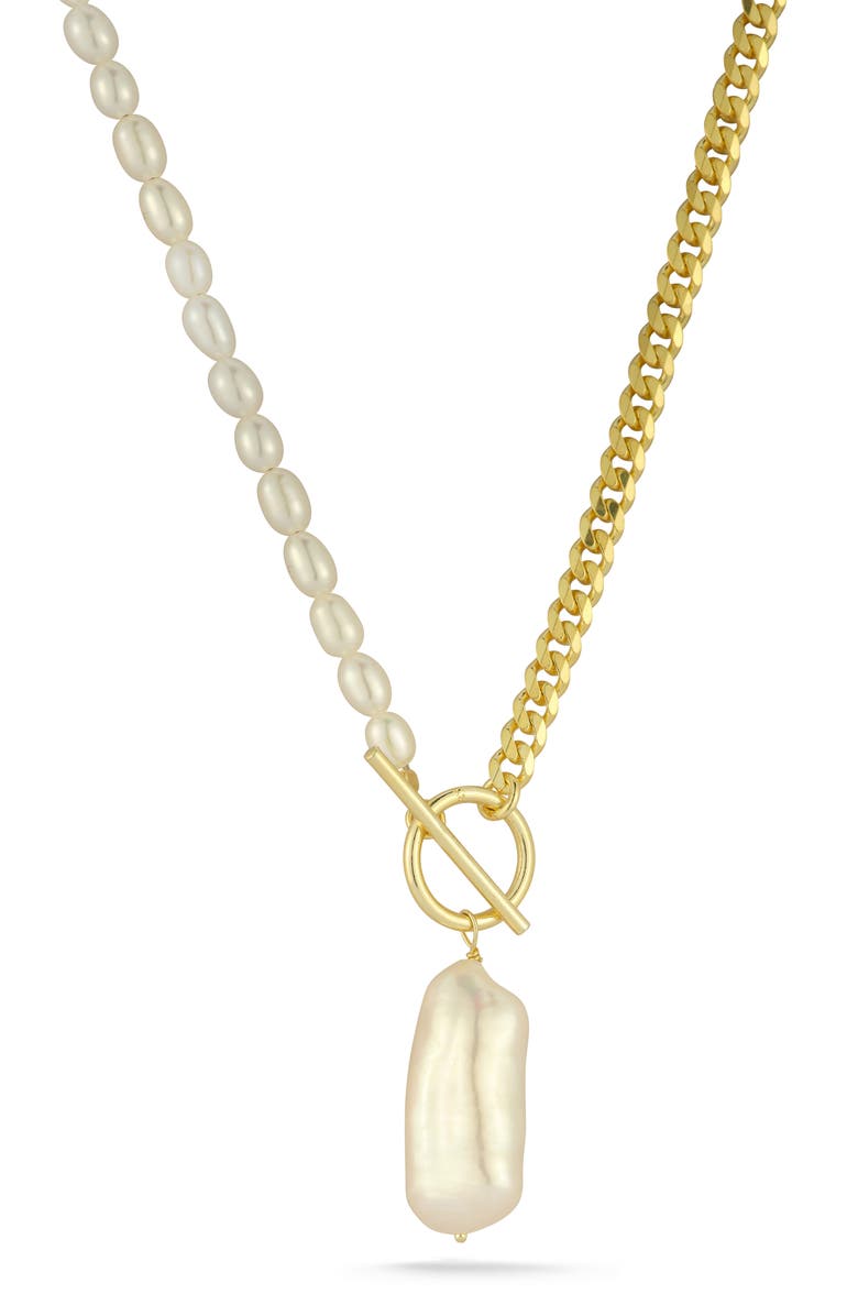 CHLOE AND MADISON Cultured Pearl Pendant Toggle Necklace, Main, color, Gold
