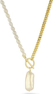 CHLOE AND MADISON Cultured Pearl Pendant Toggle Necklace