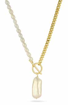 CHLOE AND MADISON Cultured Pearl Pendant Toggle Necklace