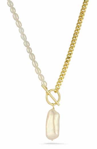 CHLOE AND MADISON Cultured Pearl Pendant Toggle Necklace