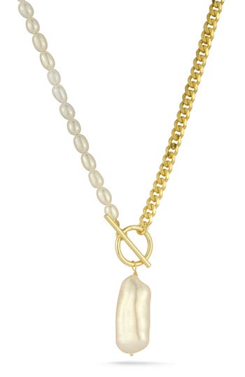 Chloe & Madison Chloe And Madison Cultured Pearl Pendant Toggle Necklace In Gold