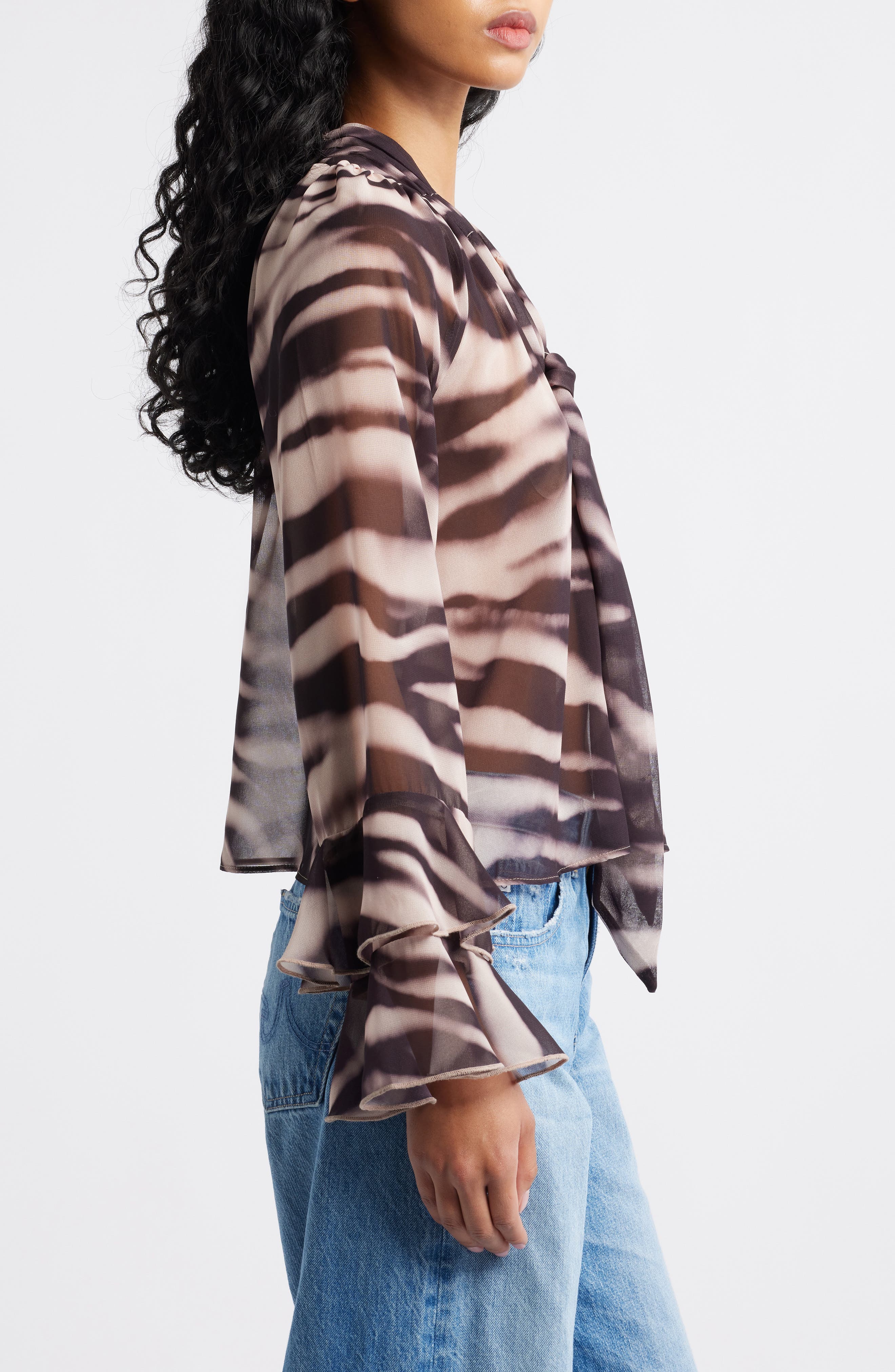 Zebra Print Tie Neck Chiffon Top (Women) | Nordstrom