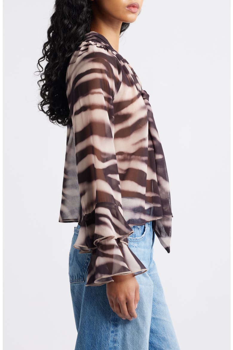 Zebra Print Tie Neck Chiffon Top, Alternate, color, BROWN MULTI