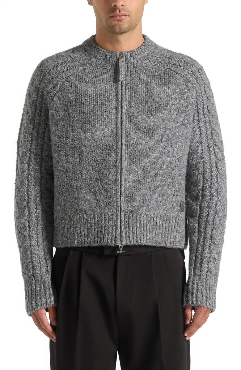 Manière De Voir Gaby Speckled Cable Knit Zip Cardigan, Alternate, color, 