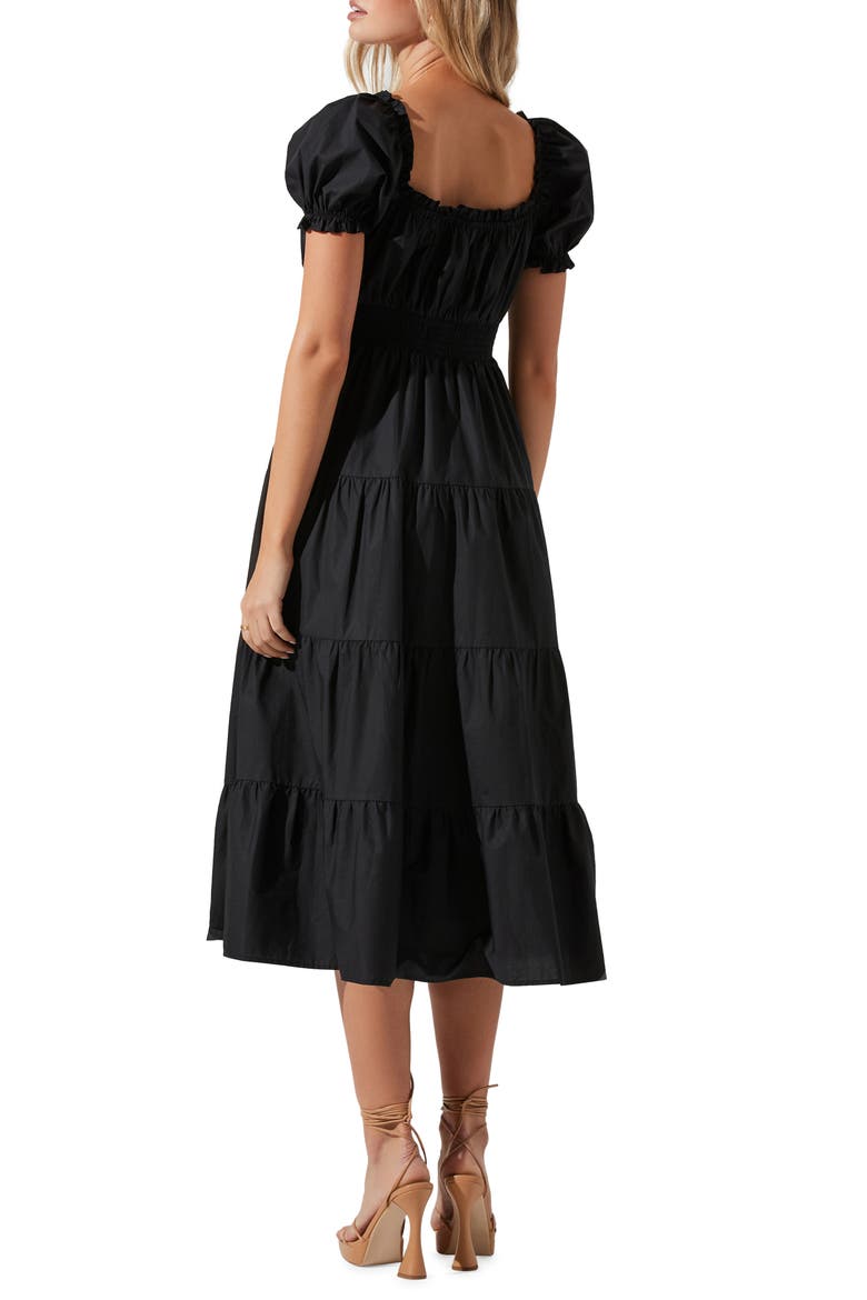 Sweetheart Neck Tiered Ruffle Cotton Dress, Alternate, color, BLACK
