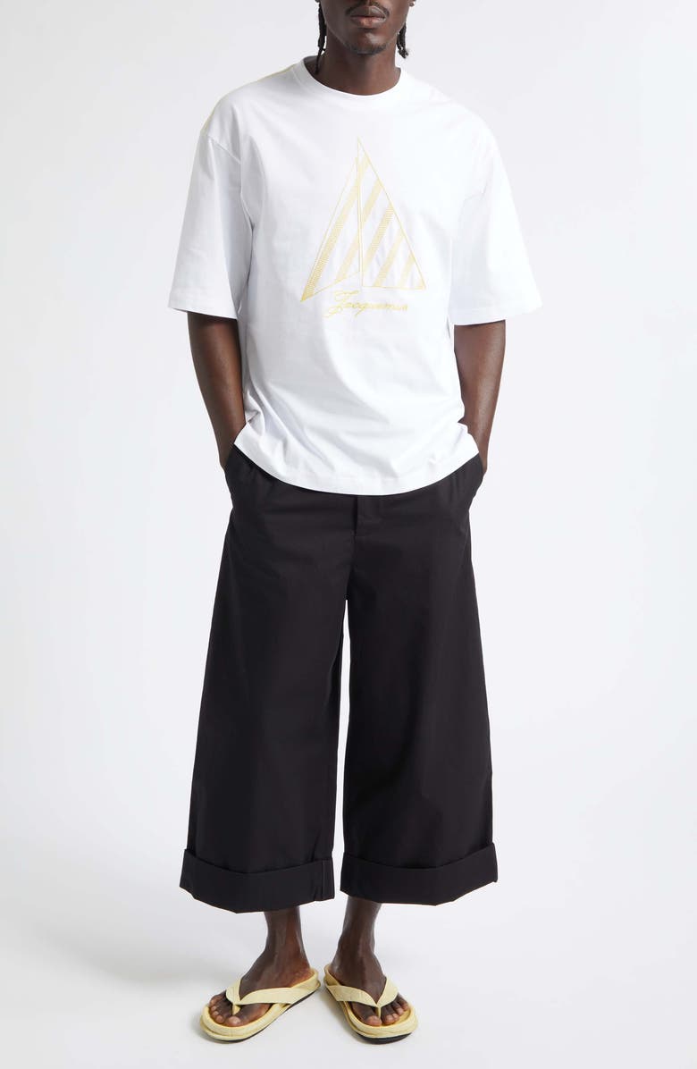 Jacquemus Le Pantalon Marin Belted Cotton Poplin Wide Leg Pants, Alternate, color, Black 990