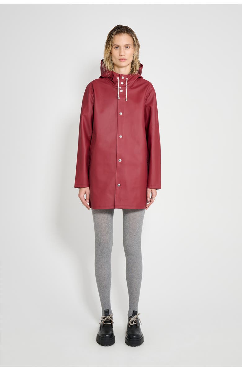 Stutterheim Stockholm Long Sleeve Hooded Raincoat, Alternate, color, Burgundy