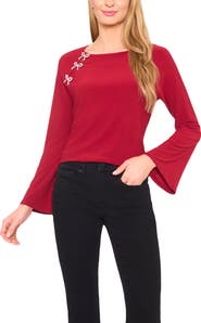 CeCe Pearly Bow Knit Top