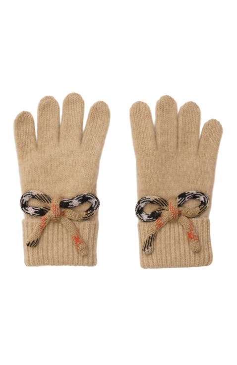 Check Bow Wool Cashmere Gloves