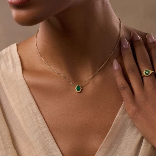 Karma And Luck Honest & Bright Malachite Hamsa Gold Necklace In Gold/green