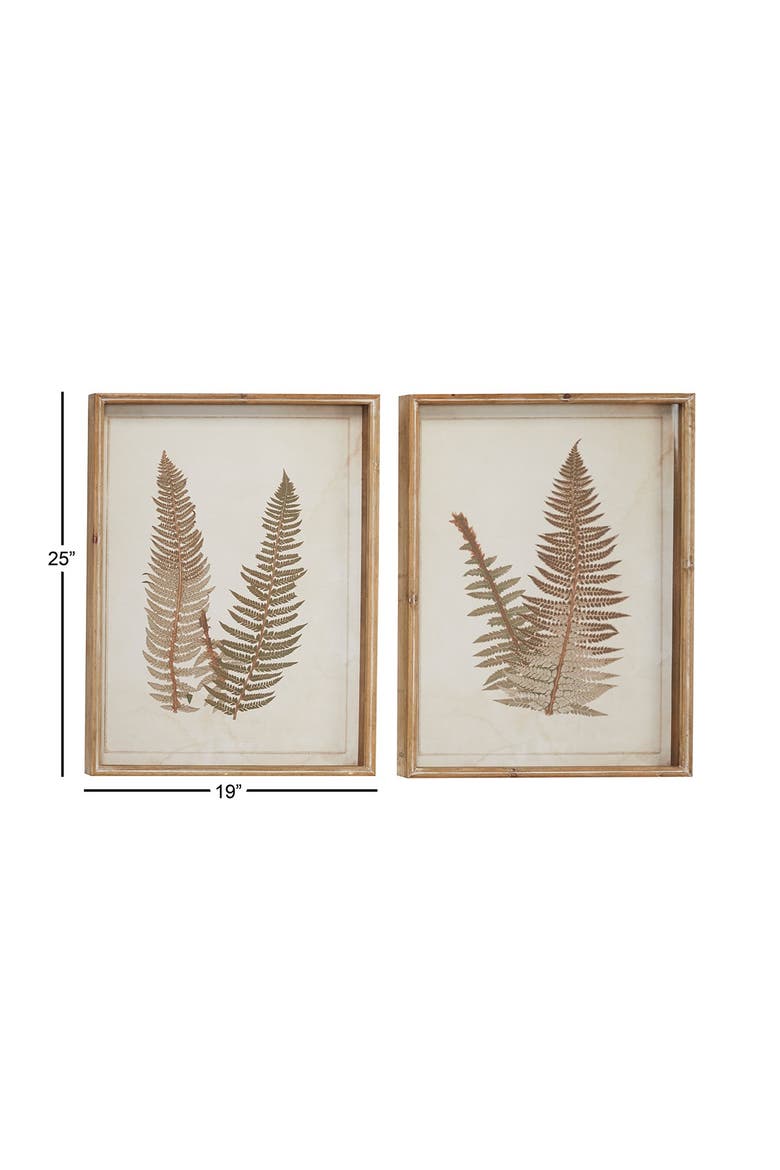 Brown Wood Fern Leaf Framed Wall Art with White Backing - Set of 2, Alternate, color, BROWN