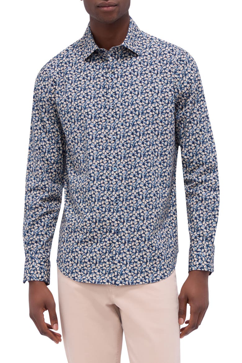 Axel Shaped Fit Stretch Cotton Button-Up Shirt, Main, color, NAVY