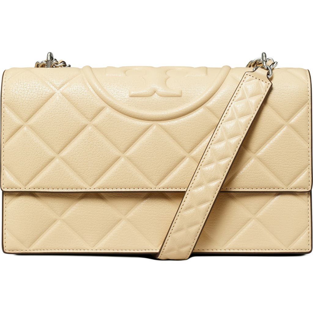 Tory Burch Fleming Small Convertible Leather Shoulder Bag In Vanilla Soft Serve