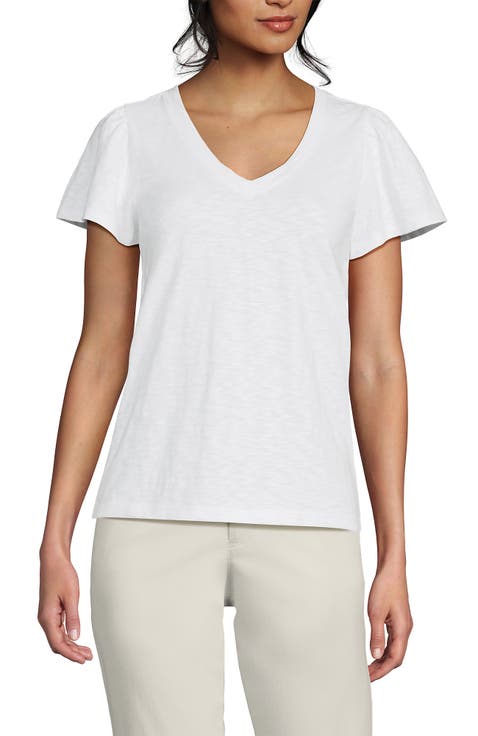 Slub Flutter Sleeve V-Neck T-Shirt