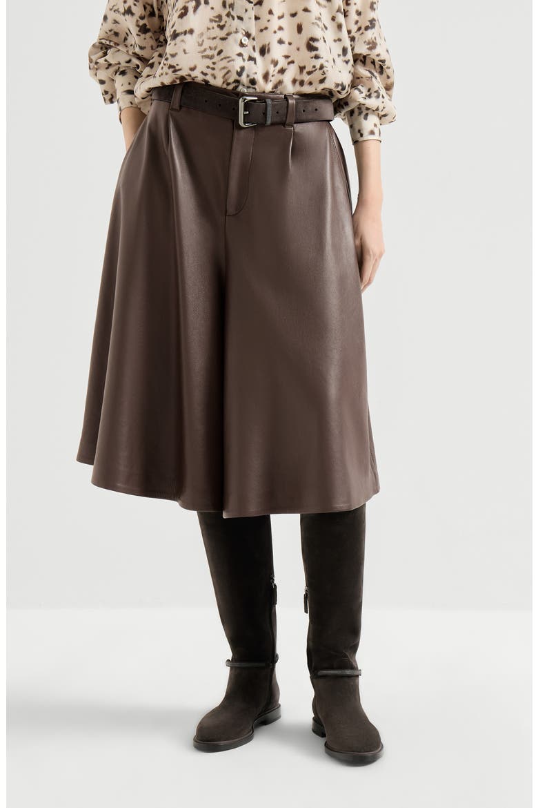 Nappa leather wide Bermuda shorts with monili, Main, color, Rust Brown