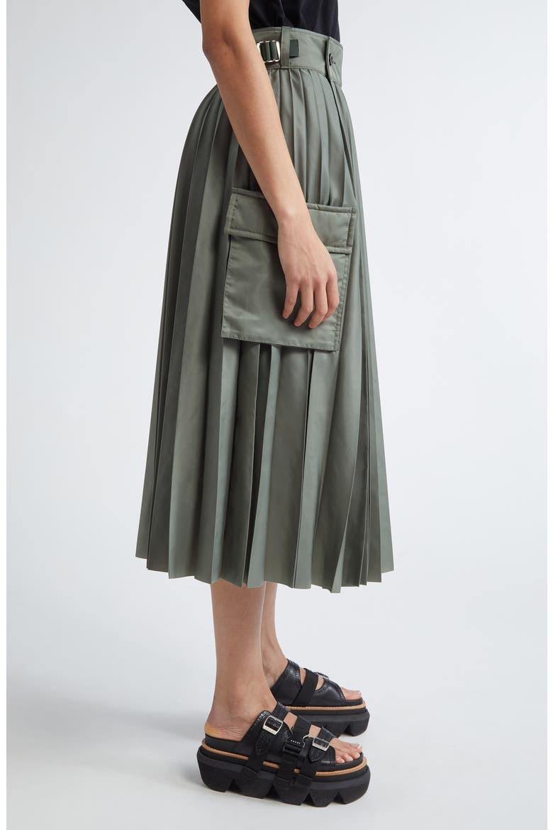 Pleated Cargo Midi Skirt, Alternate, color, KHAKI 501