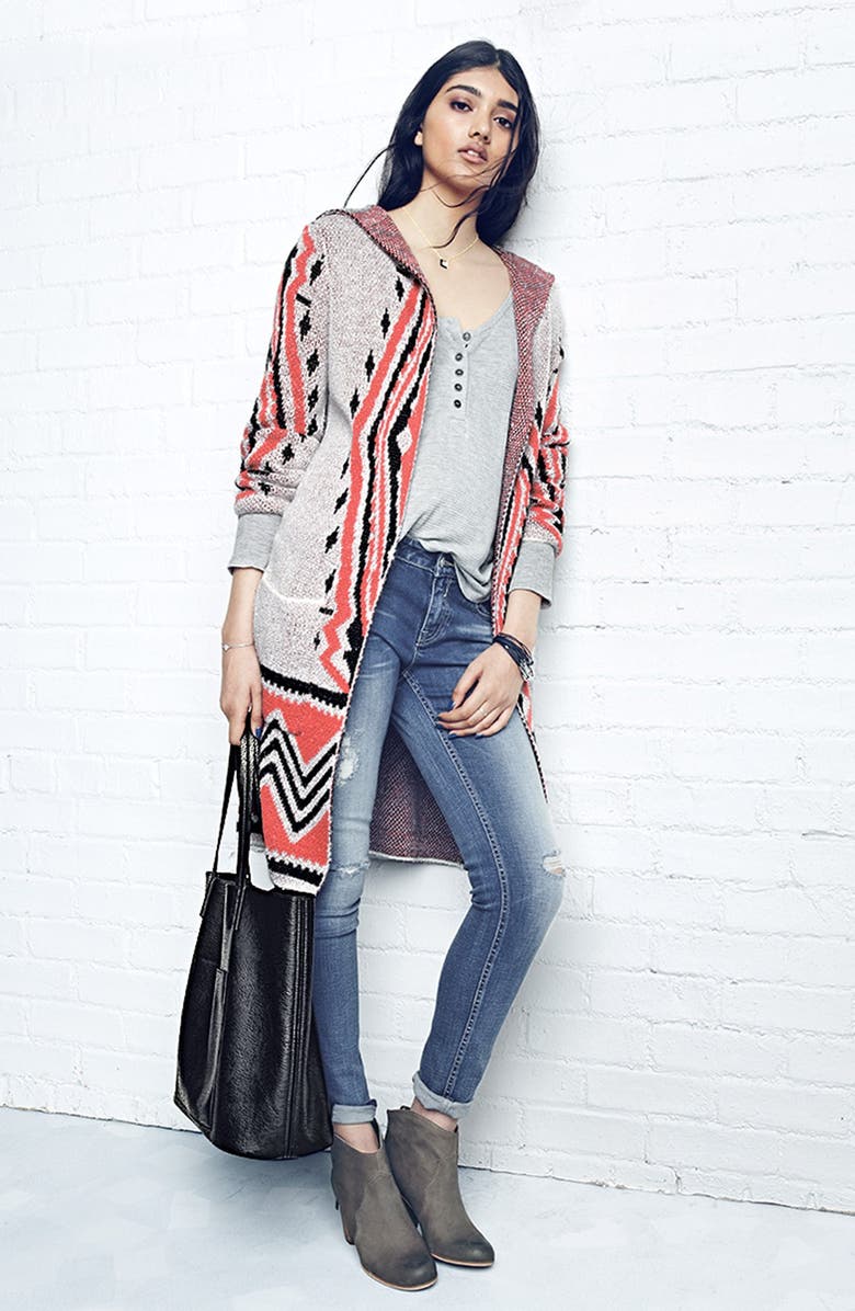 Sun & Shadow Hooded Jacquard Cardigan, Alternate, color,