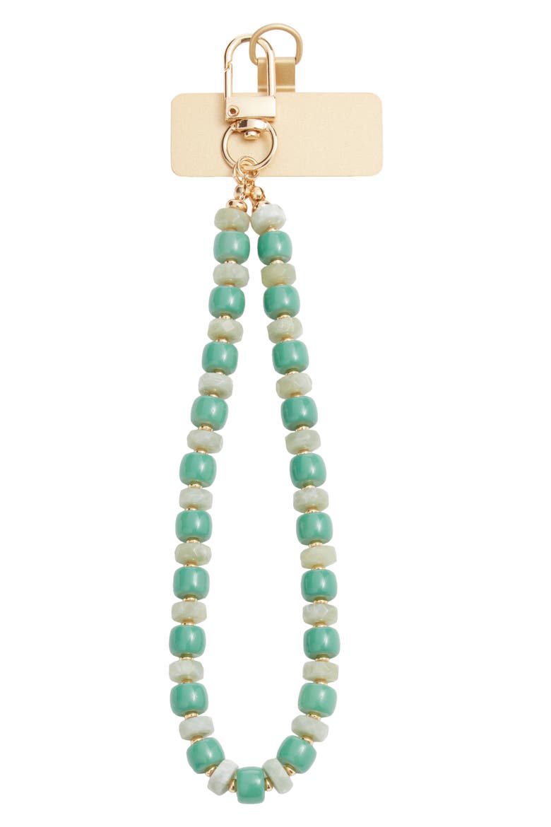 Beaded Phone Wrist Strap, Main, color, GREEN- GOLD