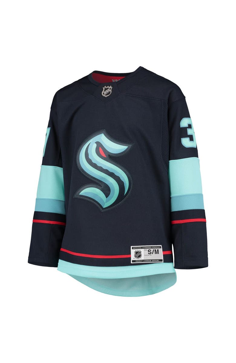 Outerstuff Youth Yanni Gourde Deep Sea Blue Seattle Kraken Home Premier Player Jersey, Alternate, color, Navy