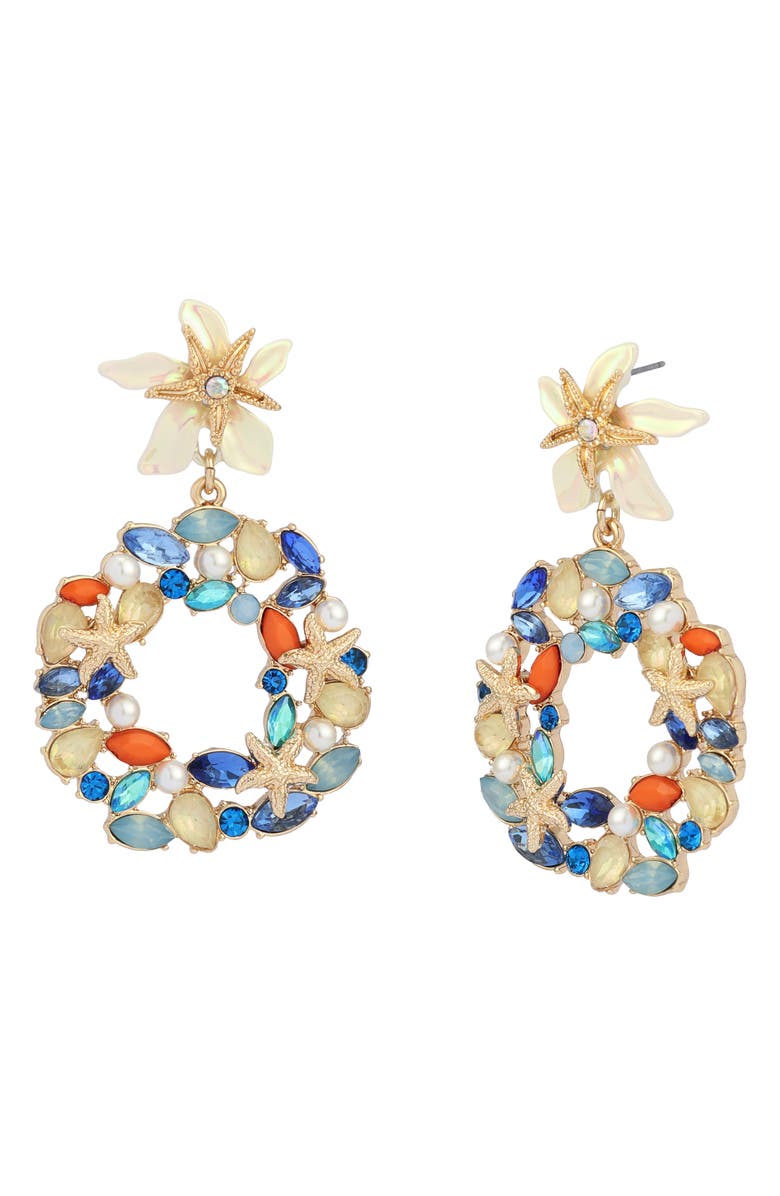 Betsey Johnson Starfish Doorknocker Earrings, Main, color, 