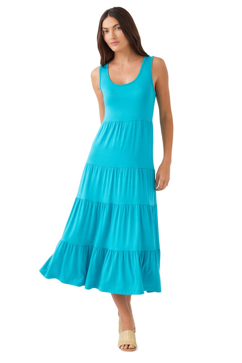 Tiered Midi Dress, Alternate, color, TEAL