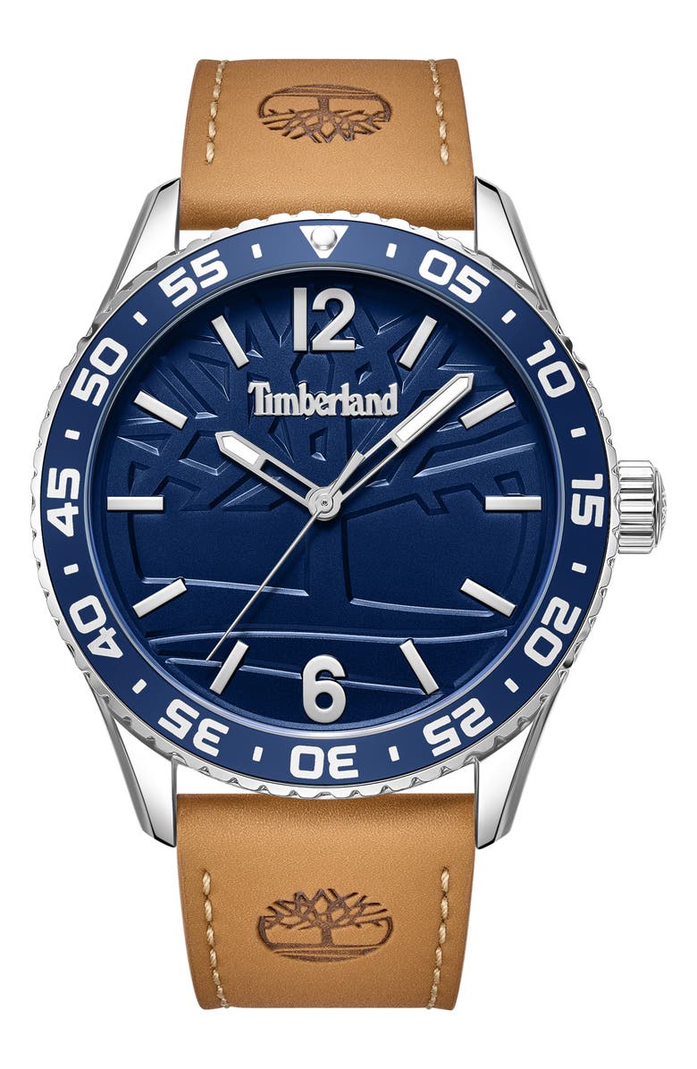 Timberland Classic Sport Quartz Leather Strap Watch, 44mm, Main, color, Tan