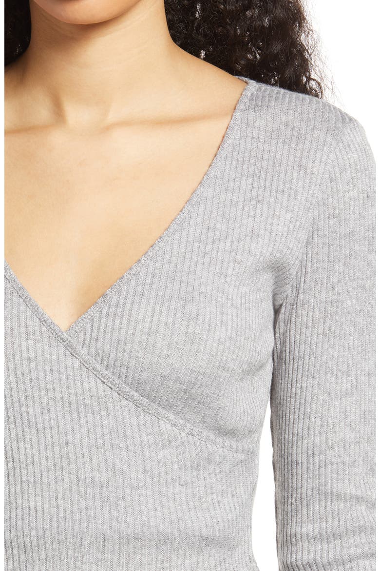 Faux Wrap Crop Top, Alternate, color, HEATHER GREY
