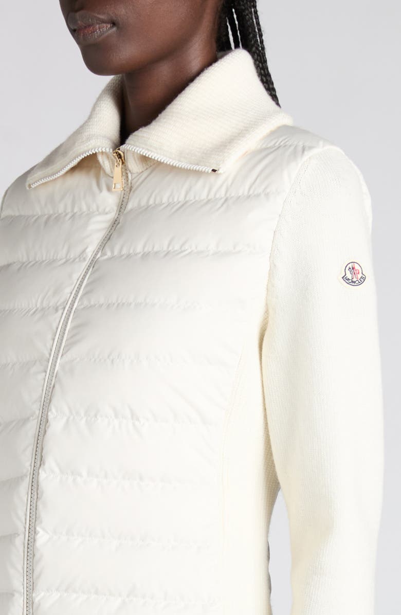 Moncler Virgin Wool Knit & Quilted Down Cardigan, Alternate, color, White