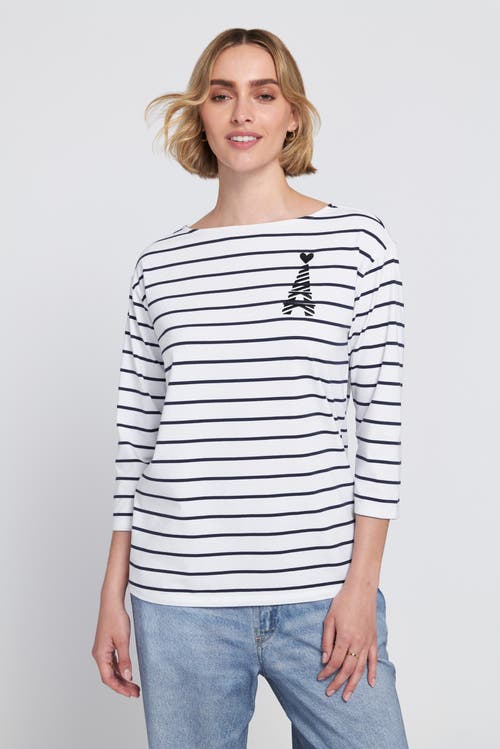 Elle Collection Striped Tee With Graphic Top In Multi