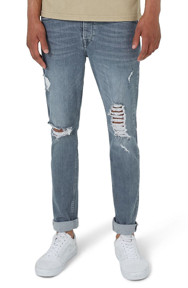 Topman Extreme Rip Stretch Jeans, Main, color, 