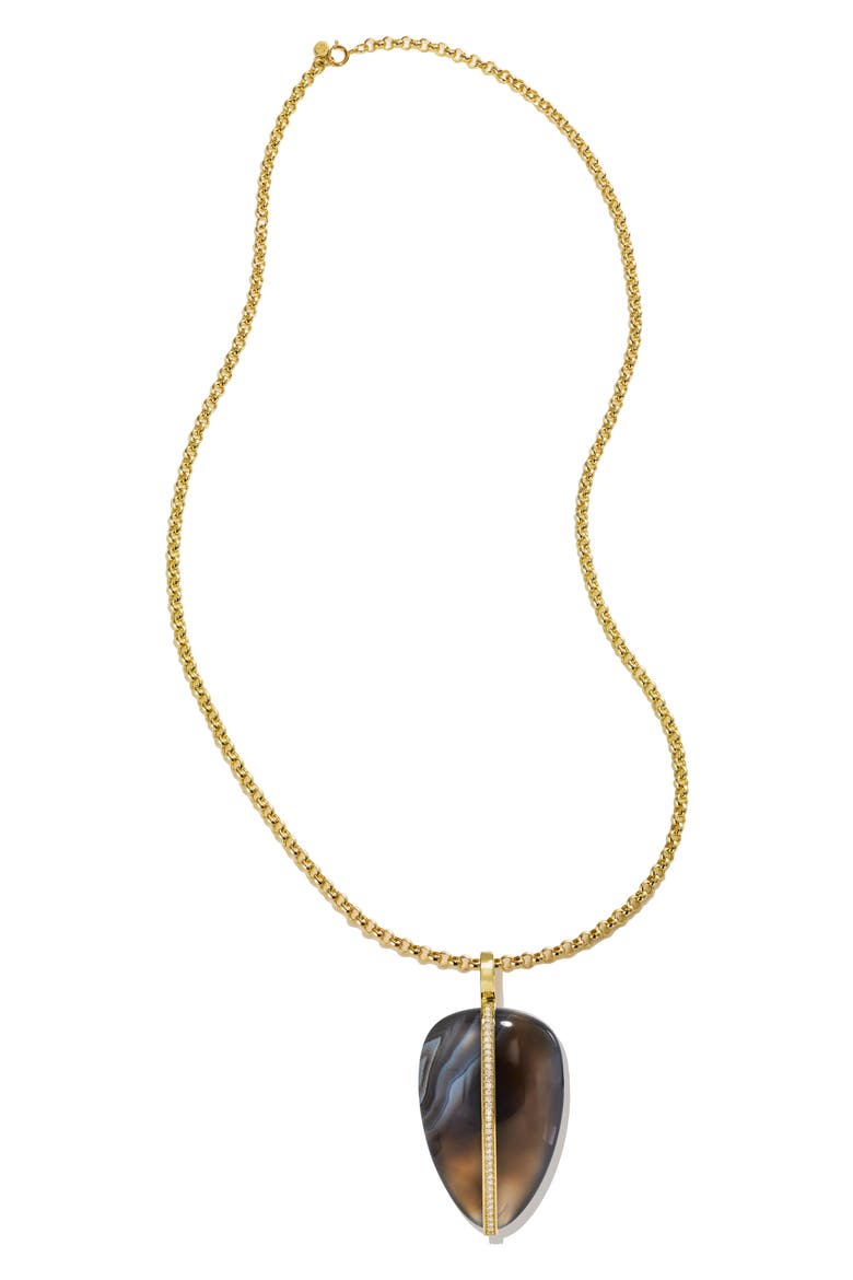 XL Diamond Pebble Pendant Necklace, Main, color, BROWN/ WHITE
