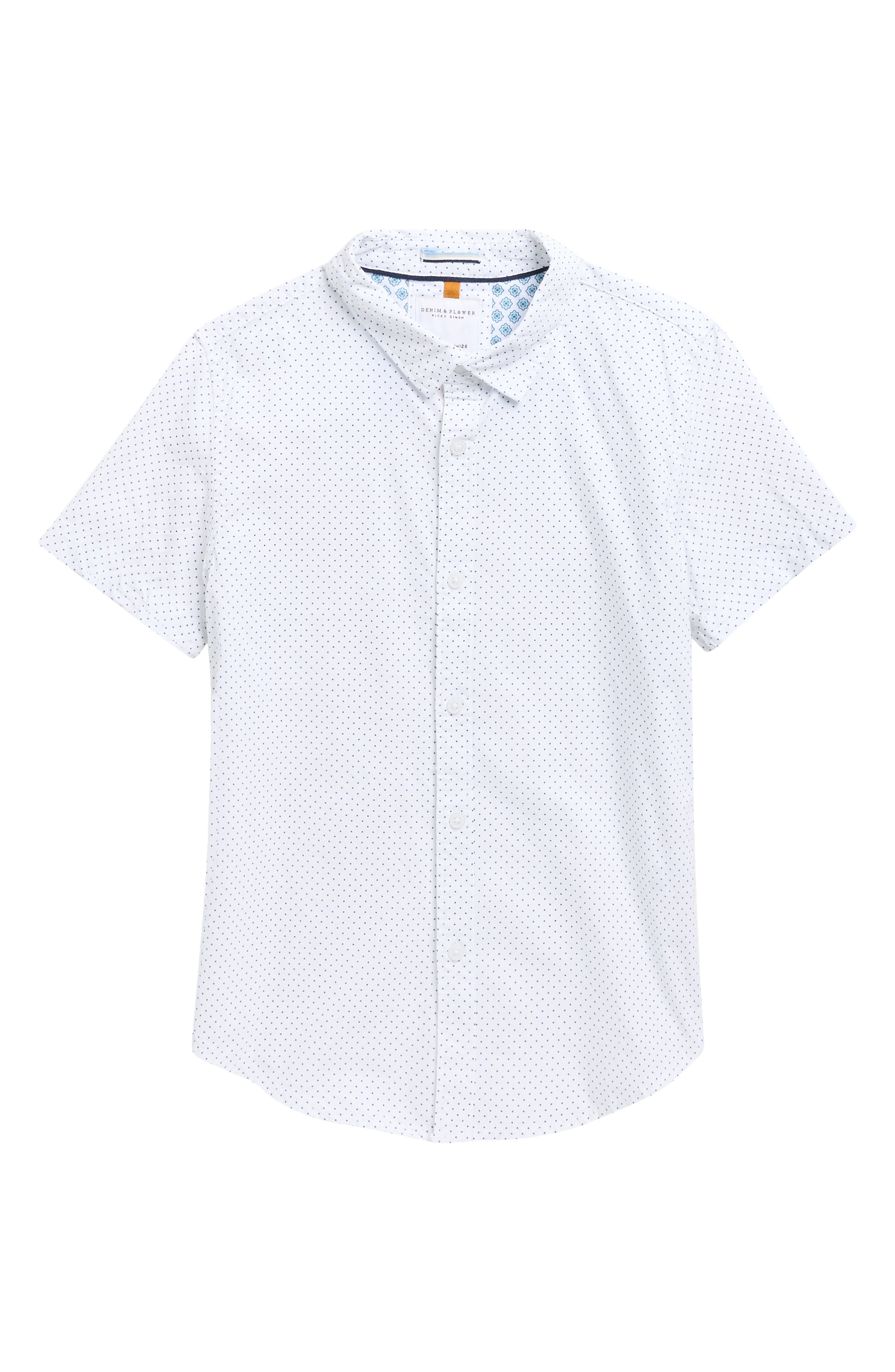 DENIM AND FLOWER Kids' Polka Dot Short Sleeve Button-Up Shirt